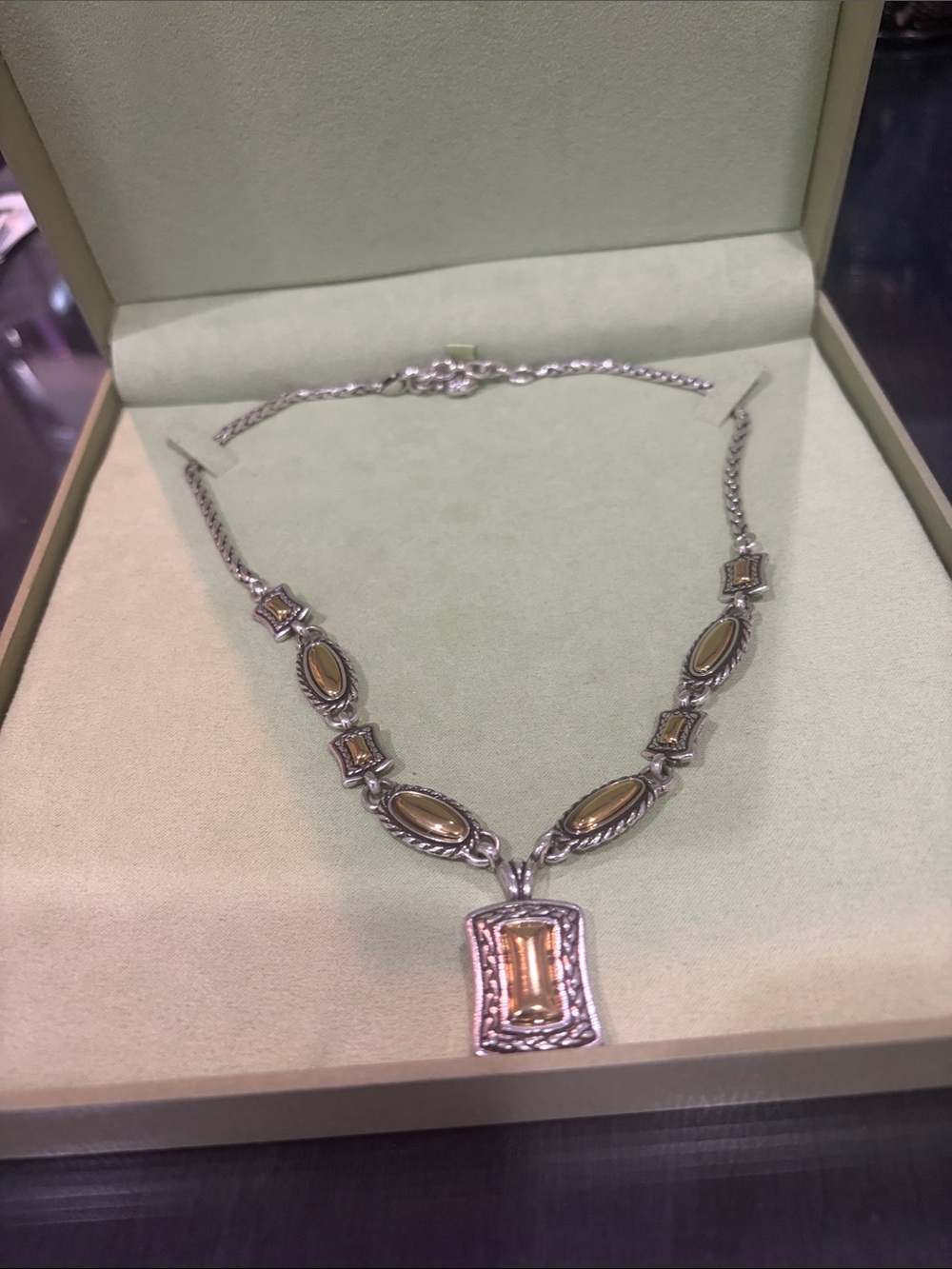 Brighton Silver and Gold Reversible Necklace with Champagne Accents